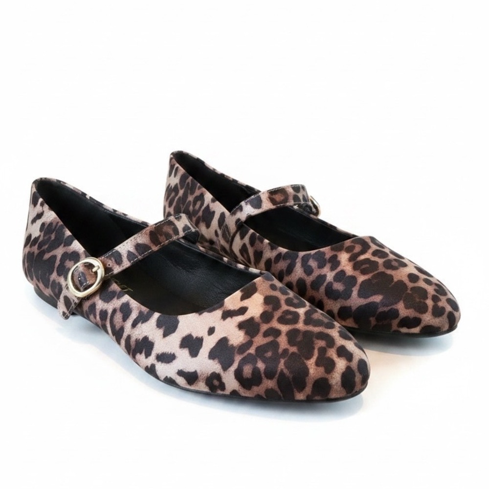 Gap Ballet Flats 10 Brown Leopard Satin Mary Jane Buckle Strap Mob Wife Chic